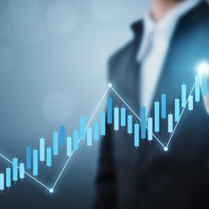 Business development to success and growing growth concept, Businessman pointing line dot graph corporate future growth plan